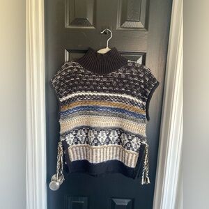 MADEWELL Pullover Alpaca Wool Sweater Vest Mock Neck Tribal Fair Isles-Size XS